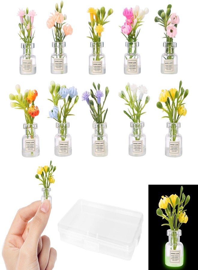 LUFEEMGA 10 Pcs Miniature Dollhouse Plant Flowers, 1:12 Tiny Small Glow in The Dark Glass Vase Flowers Plant House Decor, Faux Flower Model Dollhouse Decoration for Tiny Houses - Image 1